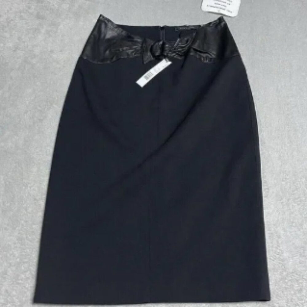 Elie Tahari Holly Skirt Womens 6‎ Black Belted Pencil Skirt Faux Leather $398